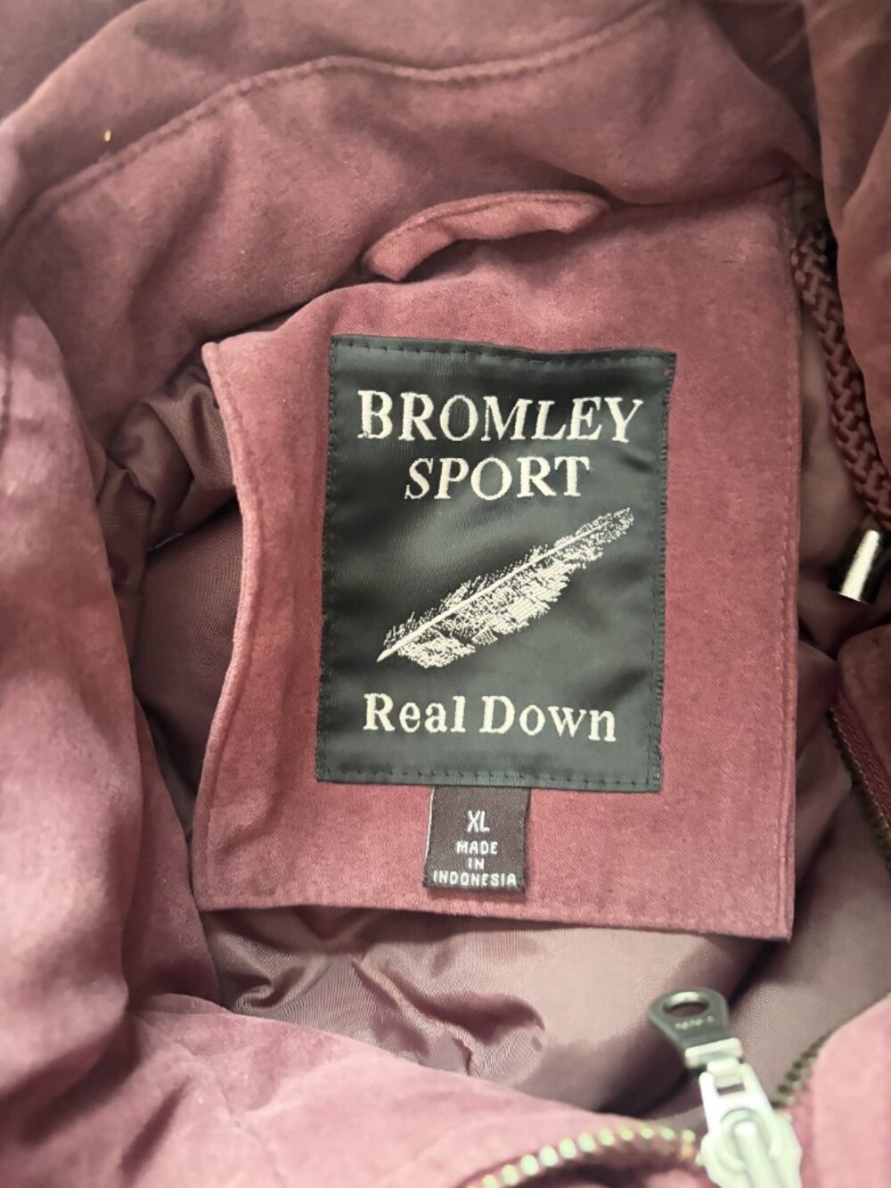 Bromley Sport Extra Long Down Coat Size XL Burgundy Detachable Hood - Picture 4 of 10